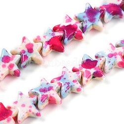 Spray Painted Synthetic Turquoise Beads Strands, Dyed, Star, Deep Pink, 7x7.5~8x3mm, Hole: 0.7mm, about 63~64pcs/strand, 14.17~14.57''(36~37cm)(UNKW-T001-11K-02)