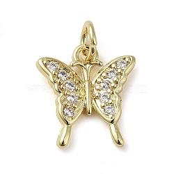 Brass Micro Pave Clear Cubic Zirconia Pendants, Butterfly, Real 18K Gold Plated, 13.5x12x2mm(KK-U005-01B-G)