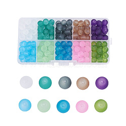 Transparent Glass Beads, Frosted, Round, Mixed Color, 8mm, Hole: 1.3~1.6mm, about 200~205pcs/box(FGLA-X0001-03-8mm)
