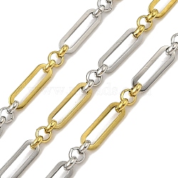 Ion Plating(IP) 304 Stainless Steel Two-Tone Link Chains, with Spool, Soldered, Real 18K Gold Plated, 14x4.5x1.5mm, about 32.81 Feet(10m)/Roll(CHS-M006-10PG)