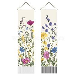 Polyester Wall Hanging Tapestry, for Bedroom Living Room Decoration, Rectangle, Flower, 1160x330mm, 2pcs/set(AJEW-WH0399-072)