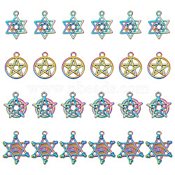 ARRICRAFT 24Pcs 4 Styles Alloy Pendants, Star of David in Star of David & Ring with Ring, Rainbow Color, 19~25x16~20x1.5~3mm, Hole: 1.6~2mm, 6pcs/style(FIND-AR0004-38)