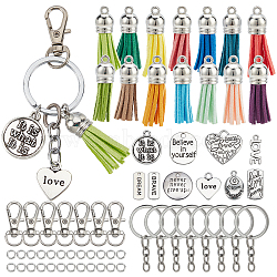 DIY Inspiration Charm Keychain Making Kit, Including Faux Suede Tassel Pendant Decorations, Alloy Split Key Ring & Clasp & Word Pendant, Antique Silver, 180Pcs/bag(DIY-SC0019-42)