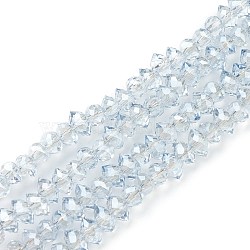 Electroplate Glass Beads Strands, Pearl Luster Plated, Faceted Bicone, Light Blue, 4x6x4.5mm, Hole: 1.2mm, about 110pcs/strand, 25.98''(66cm)(GLAA-A001-02A-PL02)