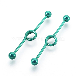 Electrophoresis 304 Stainless Steel Barbell Cartilage Earrings, Light Sea Green, 48mm, Pin: 1.5mm(EJEW-L207-A01)