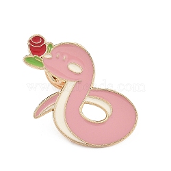 Snake Enamel Pins, Alloy Brooches for Backpack Clothes, Rose, 24.5x28mm(JEWB-R054-03G-04)