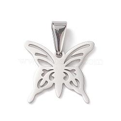 304 Stainless Steel Pendants, Butterfly, Stainless Steel Color, 16x18x1mm, Hole: 7x3.5mm(STAS-I135-32P-01)