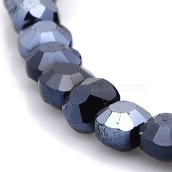 Full Hematite Plated Glass Faceted Flat Round Beads Strands, 6x4mm, Hole: 1mm, about 72pcs/strand, 15.7 inch(EGLA-A033-6mm-FP04)