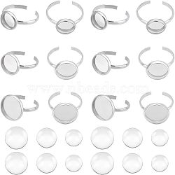 DIY Flat Round Cuff Ring Making Kit, Including 304 Stainless Steel Cuff Rings Components, Glass Cabochons, Stainless Steel Color, 108Pcs/box(DIY-UN0003-46)