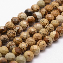 Natural Picture Jasper Beads Strands, Faceted, Round, 4mm, Hole: 1mm, about 96pcs/strand, 14.9 inch~15.1 inch(G-D840-47-4mm)