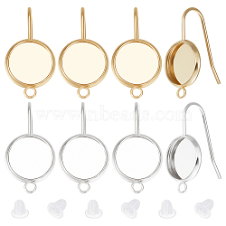 Beebeecraft 24Pcs 2 Colors 304 Stainless Steel Earring Hooks, with Horizontal Loop and Round Tray, with 60Pcs Plastic Ear Nuts, Mixed Color, 23x12x2mm, Hole: 1.5mm, Pin: 0.8mm, Tray: 10mm, 12Pcs/color(STAS-BBC0002-36)