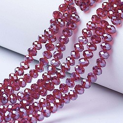 Electroplate Glass Beads Strands, Pearl Luster Plated, Faceted, Rondelle, Medium Violet Red, 10x8mm, Hole: 1mm, about 63~65pcs/strand, 49~50cm(EGLA-A034-T10mm-A02)