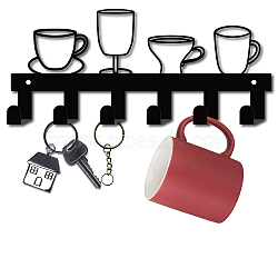 Iron Wall Mounted Hook Hangers, Decorative Organizer Rack with 6 Hooks, for Bag Clothes Key Scarf Hanging Holder, Cups, Gunmetal, 12x27cm(AJEW-WH0156-086)
