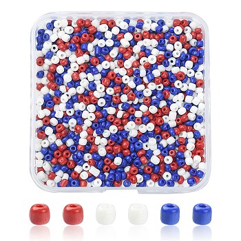 55.5G 3 Colors 8/0 Glass Seed Beads, Opaque Colours Seed, Round, Small Craft Beads for Independence Day, Mixed Color, 3mm, Hole: 1mm, 18.5g/color