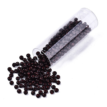 Czech Glass Beads, Round Glass Seed Beads, Baking Paint Style, Coconut Brown, 8/0, 3x2mm, Hole: 1mm, about 10g/bottle