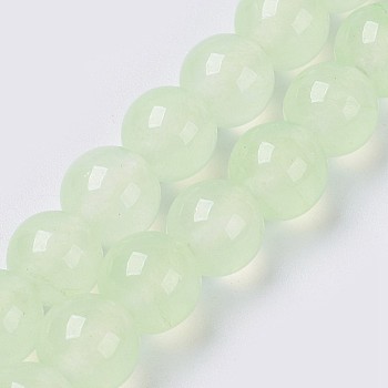 Natural White Jade Beads Strands, Dyed, Round, Pale Green, 6mm, Hole: 0.8mm, about 63pcs/strand, 14.5 inch(37cm)