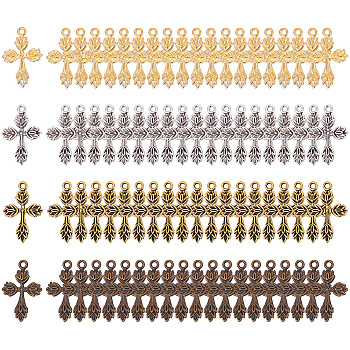 Tibetan Style Alloy Pendants, Cross, Mixed Color, 7.4x7.2x1.7cm, 80pcs/set