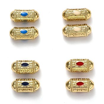 Brass Enamel Beads, Long-Lasting Plated, Real 18K Gold Plated, Oval & Word, Mixed Color, 19x9x9mm, Hole: 2mm