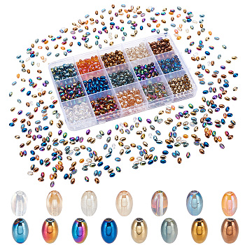 Elite 1050Pcs 15 Color Electroplate  Glass Beads, Oval, Mixed Color, 6.5x4.5mm, Hole: 1mm, 70pcs/color