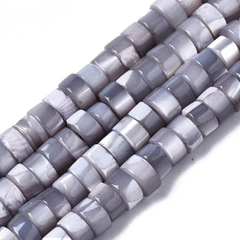 Natural Trochus Shell Beads Strands, Dyed, Flat Round/Disc, Heishi Beads, Light Grey, 4x2mm, Hole: 0.8mm, about 154~160pcs/strand, 14.96~15.75 inch(38~40cm)