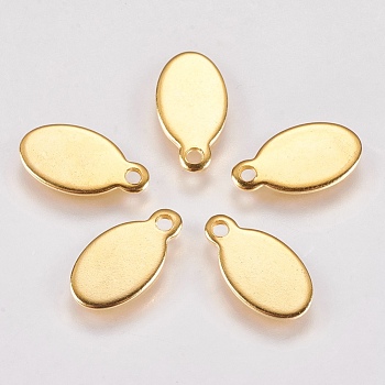201 Stainless Steel Stamping Blank Tag Pendants, Oval, Real 18k Gold Plated, 12.5x6.5x1mm, Hole: 0.8mm
