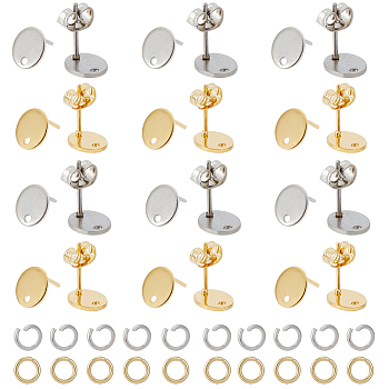 60Pcs 2 Colors 201 Stainless Steel Stud Earring Findings with Hole, 304 Stainless Steel Pins and Ear Nuts, 60Pcs 2 Colors 304 Stainless Steel Jump Rings, Golden & Stainless Steel Color, 9x7mm, Hole: 1.4mm, Pin: 0.8mm, 30Pcs/color