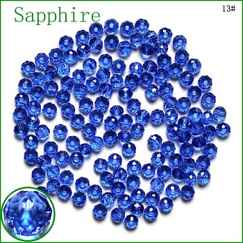 Imitation Austrian Crystal Beads, Grade AAA, Faceted, Rondelle, Blue, 4x3mm, Hole: 0.7~0.9mm