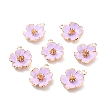 Alloy Enamel Pendants, Hibiscus Flower, Light Gold, Purple, 23x19.5x6mm, Hole: 2mm