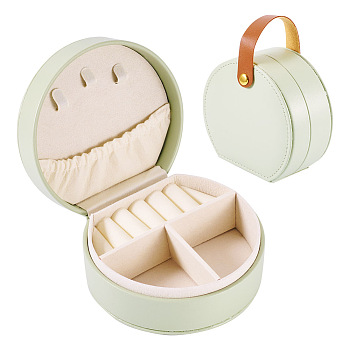 Imitation Leather Jewelry Set Storage Boxes with Handle, Flat Round, Dark Sea Green, 10.15x11x5.4cm