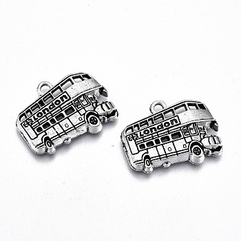 Tibetan Style Alloy Pendants, Lead Free & Cadmium Free, Bus with Word London, Antique Silver, 18.5x25x4mm, Hole: 2mm, about 165pcs/500g