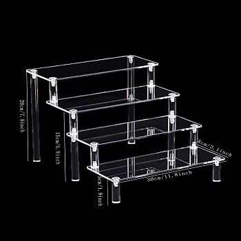 4-Tier Acrylic Action Figures Display Riser Stands, for Blind Boxes, Jewelry, Cupcake, Clear, 30x8cm
