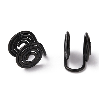 304 Stainless Steel Spiral Pad Cuff Earrings, Wire Wrap Jewelry for Non-pierced Ears, Electrophoresis Black, 12x10x7.5~8mm
