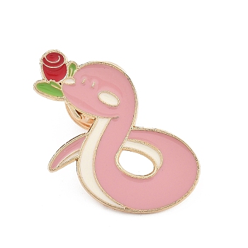 Snake Enamel Pins, Alloy Brooches for Backpack Clothes, Rose, 24.5x28mm