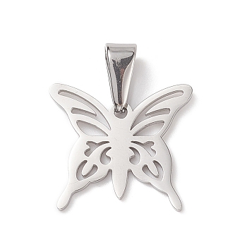 304 Stainless Steel Pendants, Butterfly, Stainless Steel Color, 16x18x1mm, Hole: 7x3.5mm