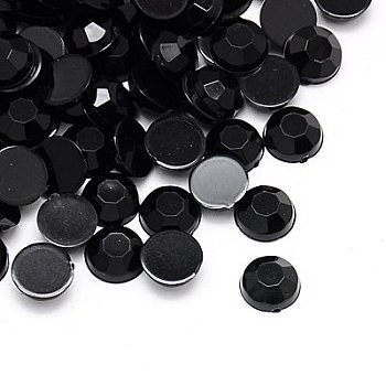 Imitation Taiwan Acrylic Rhinestone Cabochons, Faceted, Half Round, Black, 2x1mm, about 10000pcs/bag
