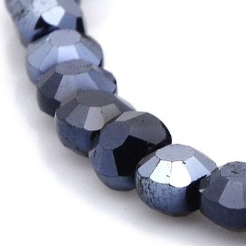 Full Hematite Plated Glass Faceted Flat Round Beads Strands, 6x4mm, Hole: 1mm, about 72pcs/strand, 15.7 inch