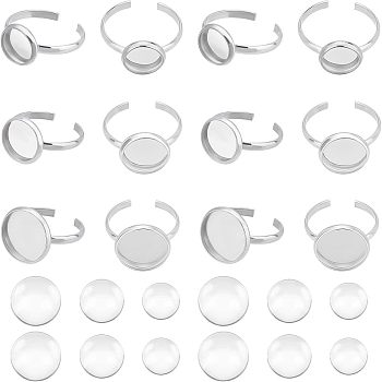 DIY Flat Round Cuff Ring Making Kit, Including 304 Stainless Steel Cuff Rings Components, Glass Cabochons, Stainless Steel Color, 108Pcs/box