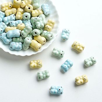Handmade Porcelain Beads, Hand Painted Ceramic Beads, Bear, Bright Glazed Porcelain, Mixed Color, 17x12x11mm, Hole: 2mm