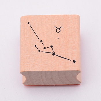Wooden Stamps, with Rubber, Square with Twelve Constellations, Taurus, 30x30x24mm