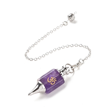 Natural Amethyst Dowsing Pendulum Big Pendants, with Platinum Plated Brass Findings, Cadmium Free & Lead Free, 242mm, Hole: 2.5mm