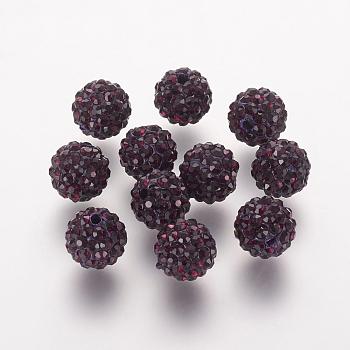 Polymer Clay Rhinestone Beads, Grade A, Round, Pave Disco Ball Beads, Ruby, 8x7.5mm, Hole: 1mm