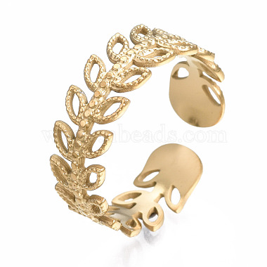 304 Stainless Steel Leaf Wrap Open Cuff Ring(RJEW-T023-63G)-3