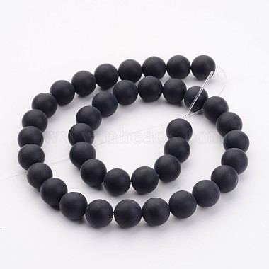 Grade A Round Frosted Natural Black Agate Beads Strands(X-G447-5)-2