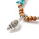 Bracelet extensible perles turquoises synthétiques étoile de mer & perles rondes bois naturel(BJEW-JB07270)-5