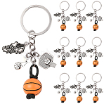 20Pcs Alloy & Wood Keychain, with Iron Findings, Sports Theme, Platinum, Basketball, 86mm, Pendant: 16.5~23x9~14x2.5~5mm(KEYC-SC0001-59B)