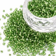 Glass Bugle Beads, Silver Lined, Lime Green, 1.8~2.2x1.8~2mm, Hole: 0.8~0.9mm, about 15000pcs/pound(SEED-S032-08A-49A)