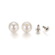 ABS Plastic Imitation Pearl Rivet Studs, with Iron Findings, White, 8mm; Finding: 4x5mm(KY-L076-B-01)