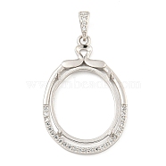 925 Sterling Silver Pendant Cabochon Settings, Prong Settings, with Cubic Zirconia, Rhinestone Claw Settings, Prong Settings, Oval, Real Platinum Plated, 29x19x5mm, Hole: 3x3.5mm, Tray: 17x14mm(STER-B005-16P)