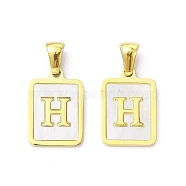 Ion Plating(IP) 304 Stainless Steel Pave Shell Pendants, Rectangle Charm, Real 18K Gold Plated, Letter H, 17.5x12x1.5mm, Hole: 3x5mm(STAS-G327-01G-H)