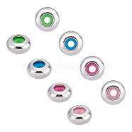 304 Stainless Steel Beads, with Rubber Inside, Slider Beads, Stopper Beads, Rondelle, Stainless Steel Color, 8x4mm, Hole: 4mm, Rubber Hole: 2mm, 4 colors, 20pcs/color, 80pcs/box(STAS-UN0013-88P)
